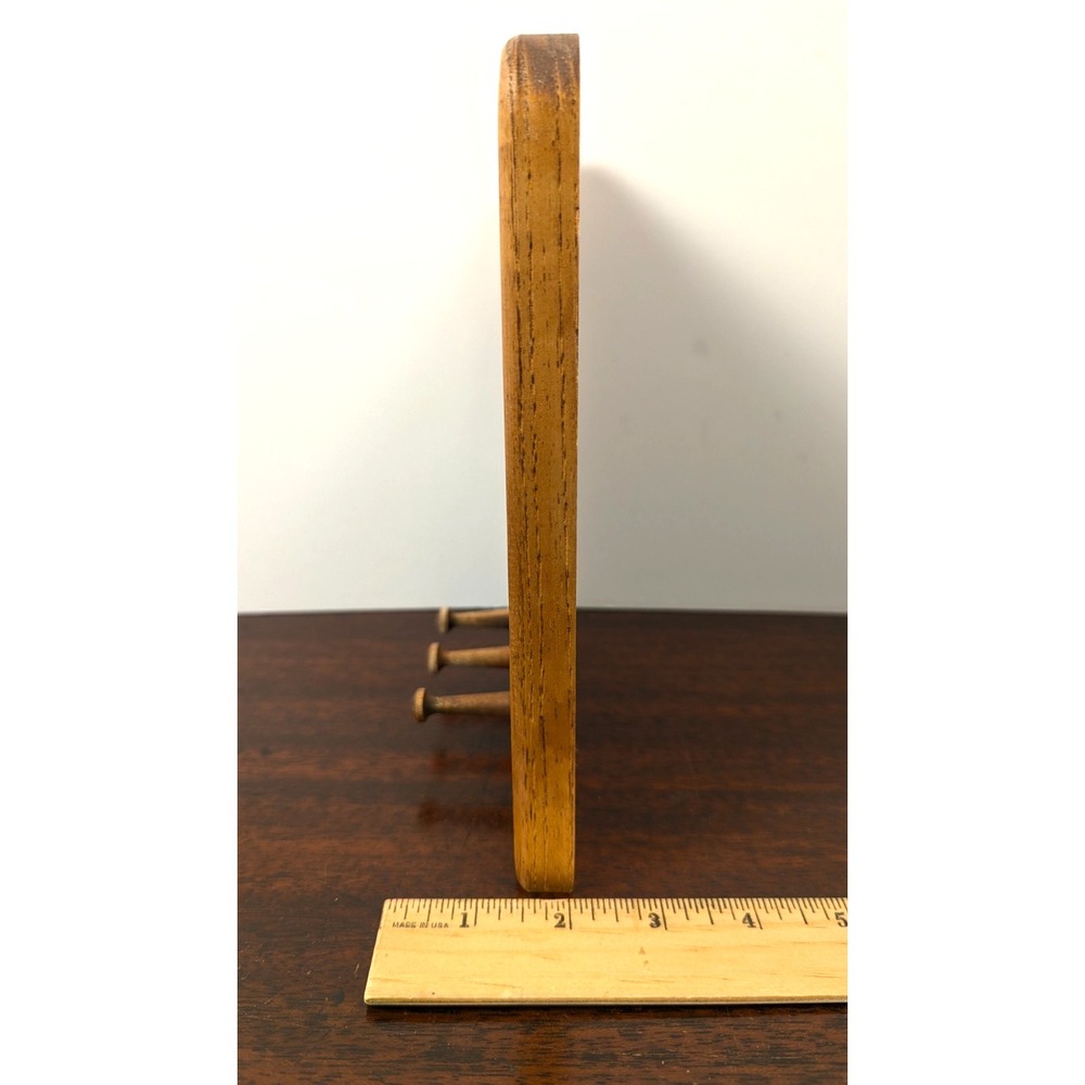 Vintage Oak Wooden Wall Key Holder Apple Decor 3 Peg Rack Country Farmhouse - Picture 3 of 6